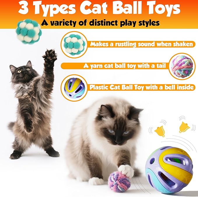 Cat Toys Set for Indoor Cats – 14PCS Cat Toys with Teaser Wand, Mouse, Ball, Spring Toys for Kittens, Interactive Cat Teaser Toys for Bored Cats Exercise and Play