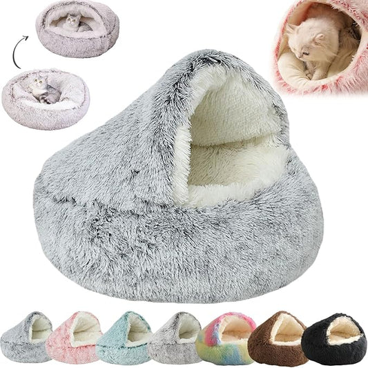 Lapcatz Nest Bed, Dogegis Dog Bed, Dogegis Covered Cat Bed, Cozynook Plush Pet Round Bed, Cat Beds for Indoor Cats Cave & Calming Dog Beds, Anti-Slip Washable Fluffy Dog Bed (Medium-20in,Grey)