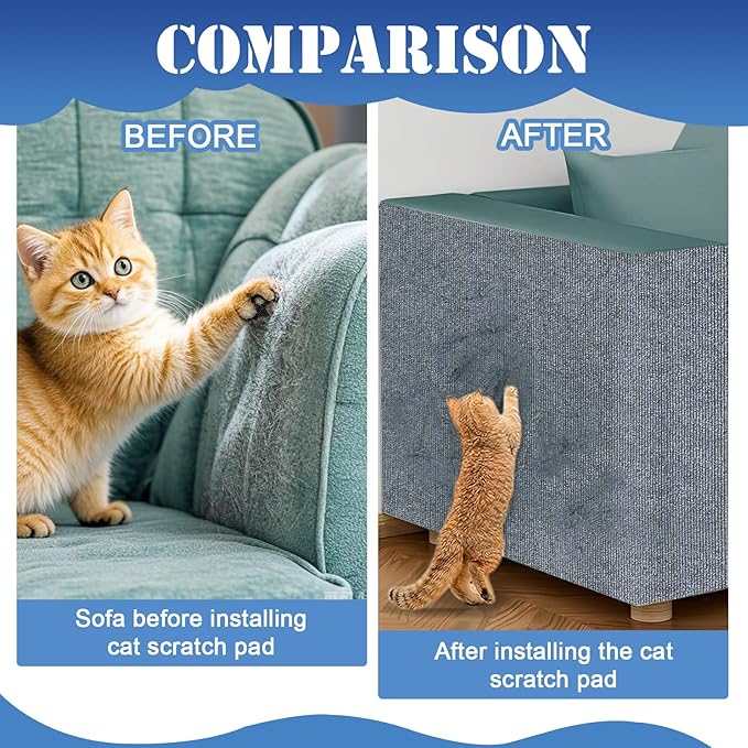 Cat Scratching Mat, Trimmable Cat Scratch Couch Furniture Protector Self-Adhesive Cat Scratch Pad DIY Climbing Cat Scratcher Carpet for Furniture, Wall Protector (Dark Grey, 78.7"x15.8")