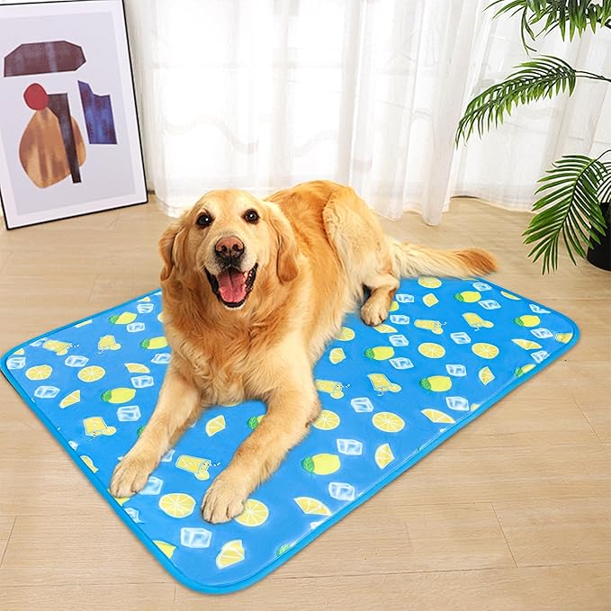 NACOCO Summer Pet Cooling Mat - Cat Dog Cushion Pad Sleeping Cool Lemon Comfortable Soft for Pets Kids and Adults (Dark Blue Lemon, L)