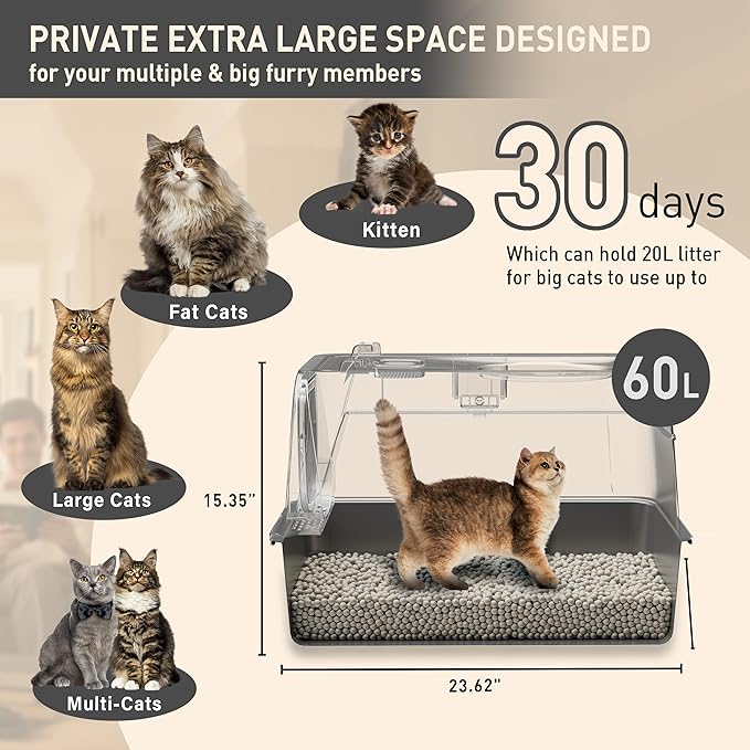 ITYLIFE CITYLIFE Stainless Steel Litter Box with Lid XL Large Enclosed Metal Box Anti-Leakagecat Litter Container Stainless Steel Includes Scoop, Odor Control Easy Cleaning, Dark Grey