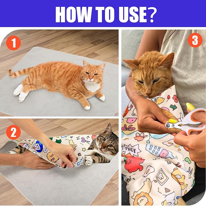 XANGNIER Cat Grooming Wrap with Cat Nail Clippers -Self-Adhesive Cat Swaddle for Nail Clipping, Anti-Scratch & Anti-Escape Cat Restraint for Calm, Safe & Easy Nail Trimming