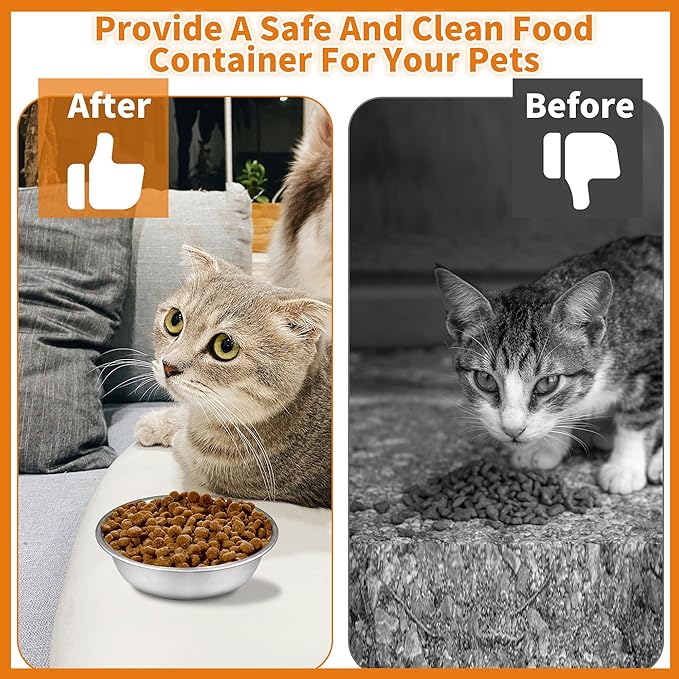 8pcs Stainless Steel Cat Bowls for Indoor Cats, 5.6" Metal Puppy Bowls Small Dog Water Bowl, 13 OZ Kitten Food Bowl Shallow Pet Bowls, Easy to Clean Cat Dishes for Food and Water