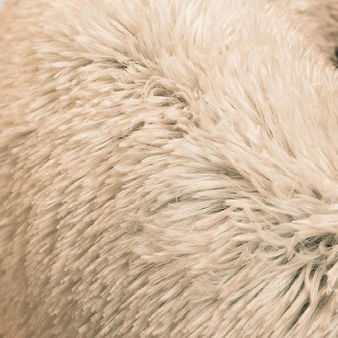 Best Friends by Sheri Original Calming Donut Dog and Cat Bed, Shag Faux Fur, Taupe, (36in x 36in) - Anxiety Relief for Pets Up to 100 lbs