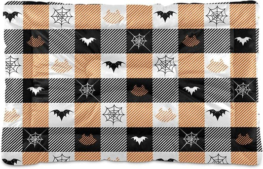Pet Bed Halloween Bats Cat Plaid Stripe Dog Bed Mat Absorbing Non Slip Pad Pet Sleeping Mat for Small, Medium, and Large Dogs Puppy Cat 36 in x 24 in