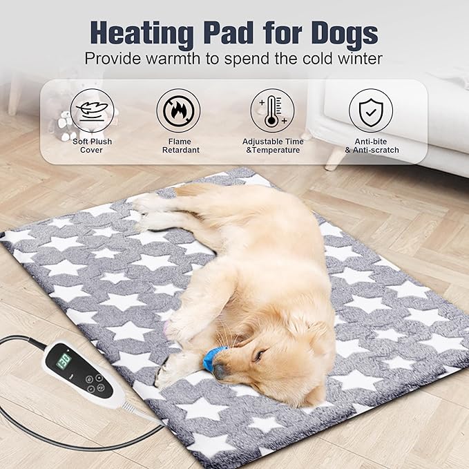 Cat Heating Pad, Waterproof Pet Heating Pad for Cats Dog Indoor, 11 Adjustable Temperature Cat Warming Bed Mat with Timer, Indoor Heated Bed with Chew Resistant Cord (M: 28'' L X 18'' W)