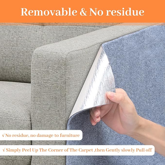 Uranshin Cat Scratch Mat,Trimmable Self-Adhesive Cat Scratch Furniture Protector Cat Scratching Post Carpet Covered 78.7"x15.8" Cat Couch Protector from Cat Claws (Light Grey)