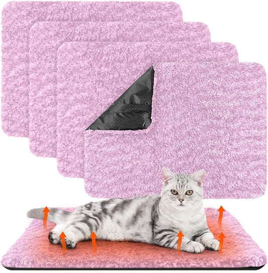 4 Pack Self Warming Cat Bed Indoor Self Heating Dog Cat Pad Washable Thermal Pet Kennel Pad Crate Bed Mat Reflect Body Heat for Outdoor(Pink,16 x 20 Inch)