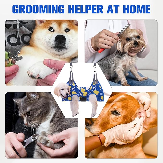 PAWCHIE Dog Grooming Hammock Harness for Dogs & Cats with Pet Nail Clipper Trimmer - Cat Hanger Sling for Trimming Clipping Nails- Dog Hammock Restraint Bag for Small Medium Large Dog, Navy Blue XS