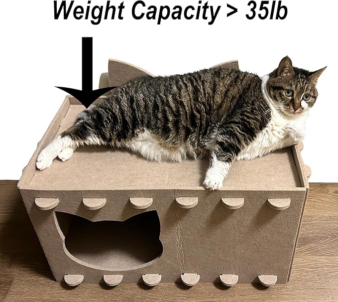Cat House Cat Ear Design, Large Spacious Cozy Indoor Cat Bed Cave, Scratch Resistant Strong Thick Premium Felt Condo, Fun Hideaway for Multiple Cats, Up to 35LB, 21.5x13x11.6 inches (Beige)