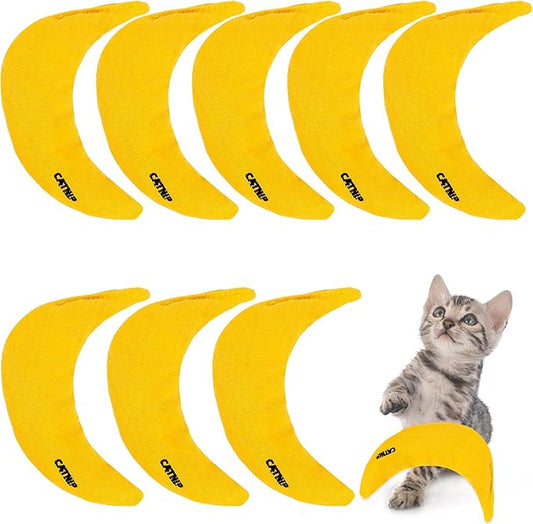 8 Pack Catnip Toys Yellow Banana Catnip Chew Toy Banana Cat Pillow Interactive Toy Kitten Banana Stuffed Catnip for Cat Kitten Paw Chew Biting Scrub Toy