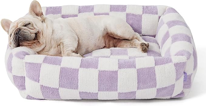 Lesure Cute Dog Bed for Medium Dogs - Washable Pet Beds,Cozy Rectangle Orthopedic Sofa with Jacquard Shaggy Plush & Anti Slip Bottom,30x24x8inches