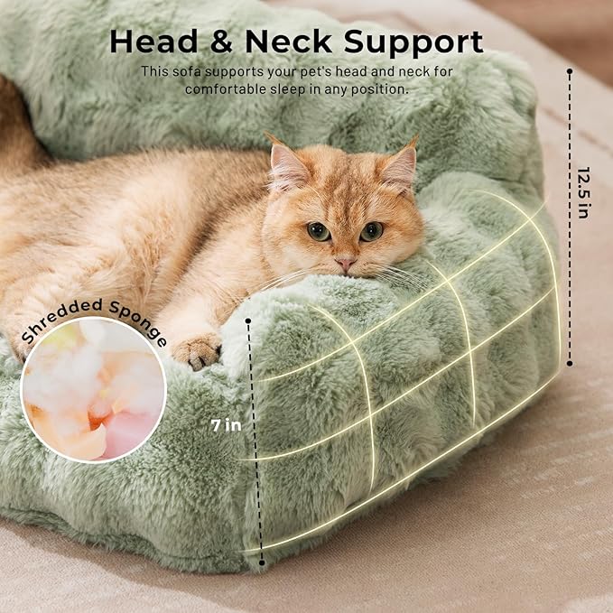 Green Dog Bed for Large Dogs-Orthopedic Dog Couch Bed with Supportive Egg Foam, Fluffy Faux Fur Pet Sofa with Removable Washable Cover and Non-Slip Bottom