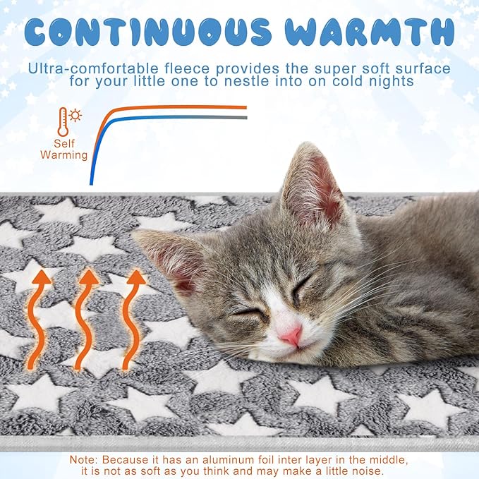 2 Pcs Warming Cat Pad Reflects Heating Dog Crate Self Warming Pet Pad Gray Nursing Cat Blankets Bed Mat for Newborn Kittens Puppies Elder Dog Washable(Large Star,24 x 18)