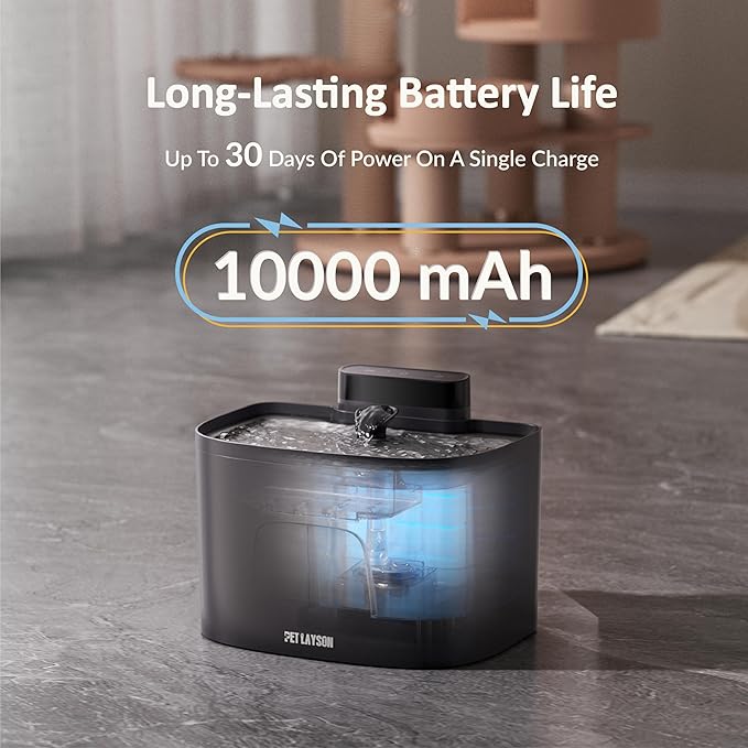 PET LAYSON Pumpless Cat Water Fountain, App Remote Control Smart Cordless Rechargeable Battery Operated, 3.6L/122oz 2.4G Wi-Fi Dog Water Dispenser 2 Filters,2 Nozzles(White, M1 Pro)