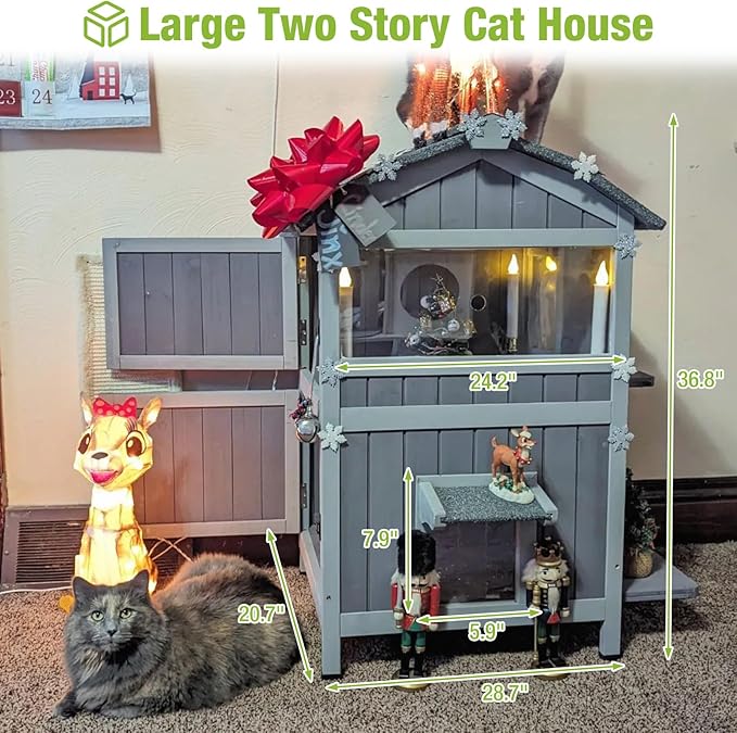 GUTINNEEN Outdoor Cat House Weathproof Two Story Feral Cat Shelter for Winter with Escape Doors