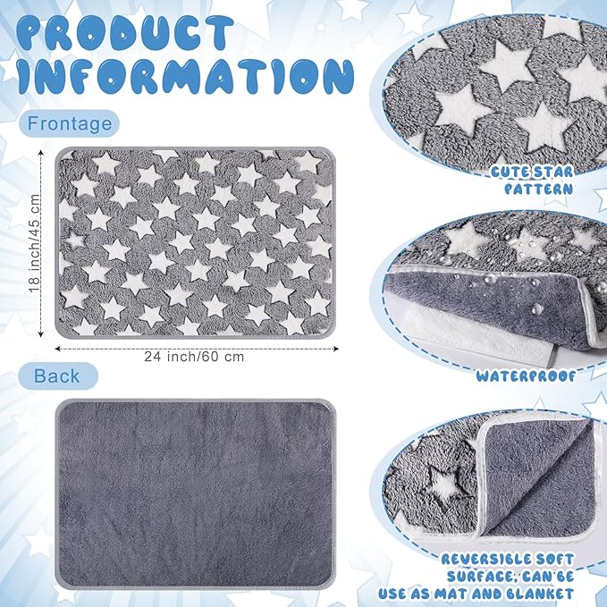 2 Pcs Warming Cat Pad Reflects Heating Dog Crate Self Warming Pet Pad Gray Nursing Cat Blankets Bed Mat for Newborn Kittens Puppies Elder Dog Washable(Large Star,24 x 18)
