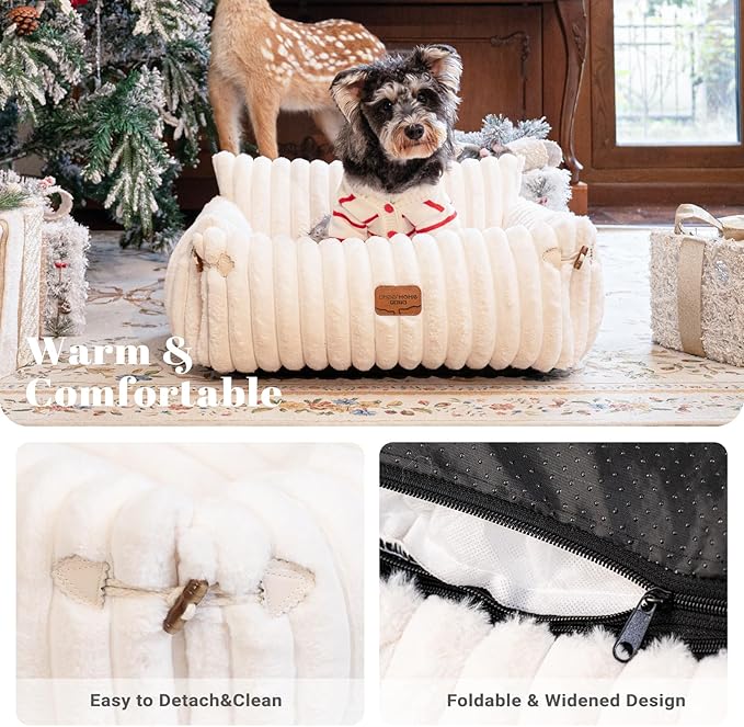 Cat Couch Bed for Indoor Cats Fluffy Cat Sofa Recliner with Removable Washable Cover Cute Pet Lounge Suitable for Puppy Kitten (Off-White)
