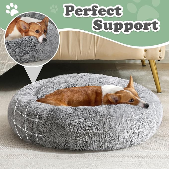 JOLLYVOGUE Dog & Cat Bed, Calming Anti-Anxiety Pet Bed for Small Dogs, Fluffy Donut Cushion for Small and Medium Pets (20")