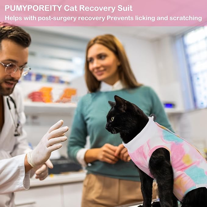 PUMYPOREITY Cat Recovery Suit for Female Surgery, Spay Alternative to Cone of Shame, Surgical Suit for Skin Diseases and Abdominal Wound, Purple, L