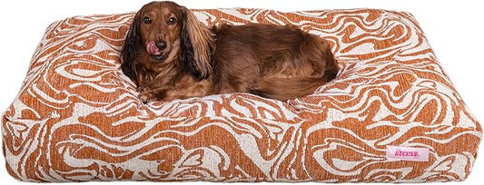 DBD3001B-XL Mabel 49.5" x 31.5" Designer Modern Ultra Soft Reversible Plush Rectangular Pet Bed with Washable Cover, Tangerine Twist
