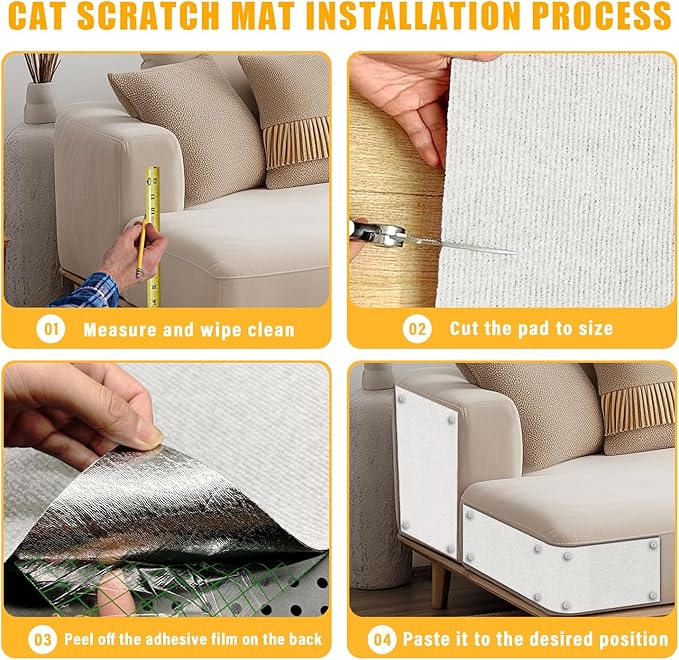 Cat Scratch Mat,118.5"x17.4" Trimmable Self-Adhesive Cat Scratch Furniture Protector, Sticky Cat Scratcher Wall Mat, Covering Cats Tower, Couch Protector from Cats Claws (White)