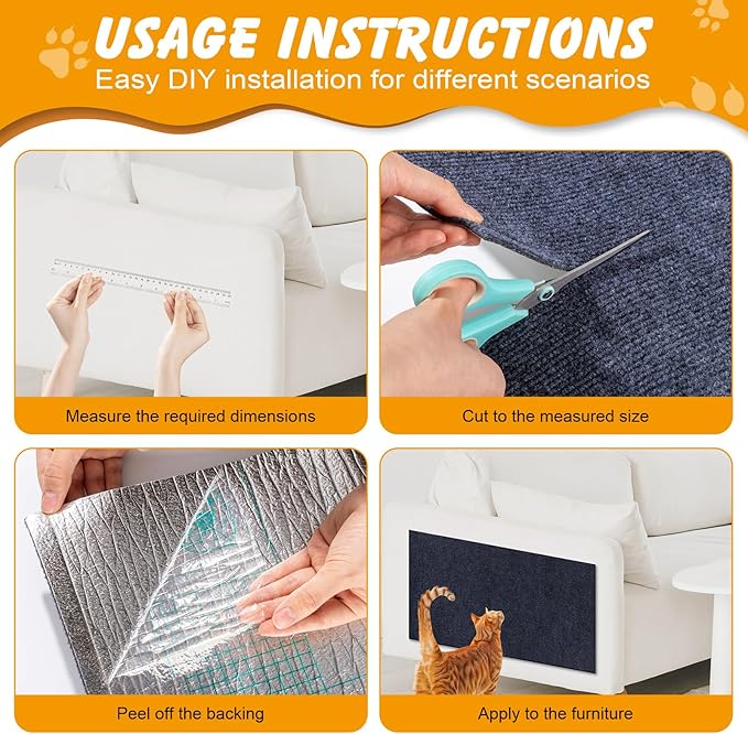 78.7x15.8 in Cat Scratch Furniture Protector, Self-Adhesive Couch Protectors from Cat Caws for Couch, Wall Trimmable (Dark Gray)