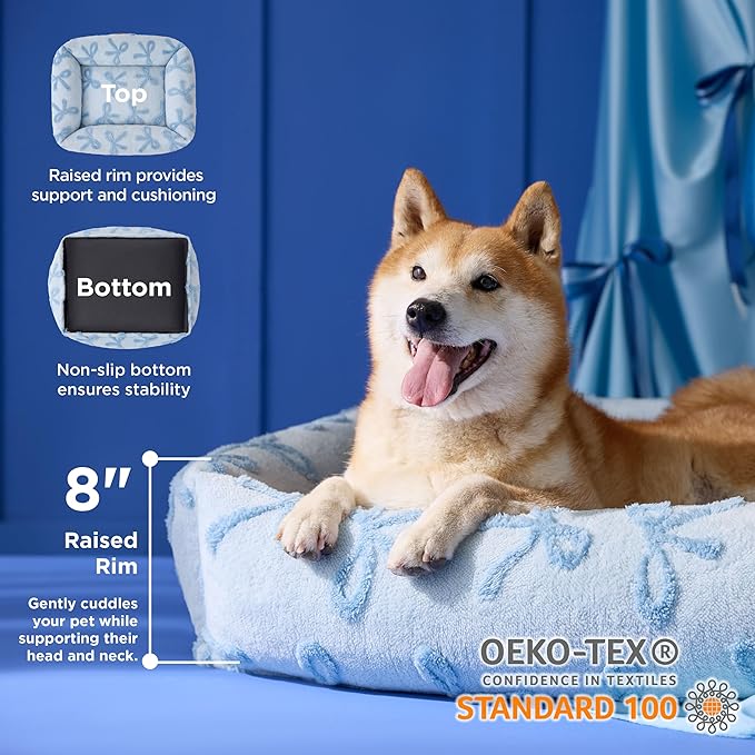 Lesure Cute Dog Bed for Large Dogs - Washable Pet Beds,Cozy Rectangle Orthopedic Sofa with Jacquard Shaggy Plush & Anti Slip Bottom,36x27x8inches