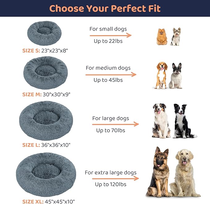 Donut Dog Bed - Premium Comfort for Anxiety Relief - Fluffy & Calming Design with Ultra-Plush Support | Cozy Round Dog Bed with Super Soft Circle Style (Size S Dark Grey)