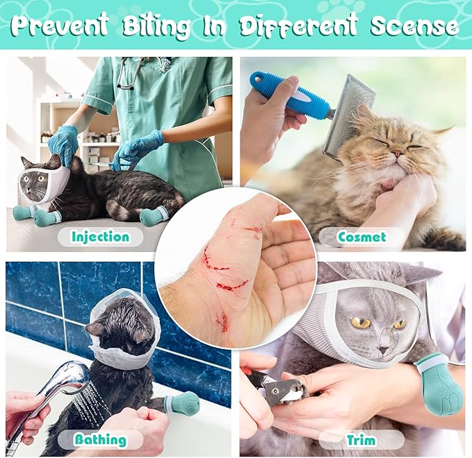 Hillban Cat Muzzle for Grooming with 4 Silicone Boots Breathable Transparent Face Guard Silicone Cat Claw Covers Anti Scratch Booties to Prevent Scratching Biting Bathing Trimming(Small)