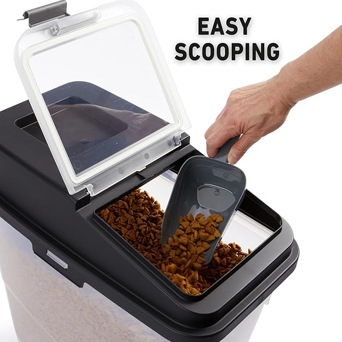 Mighty Tuff Airtight Dog Food Storage Container, Up to 36 lbs, with Portion Scoop – BPA Free Airtight Pet Food Bin on Wheels