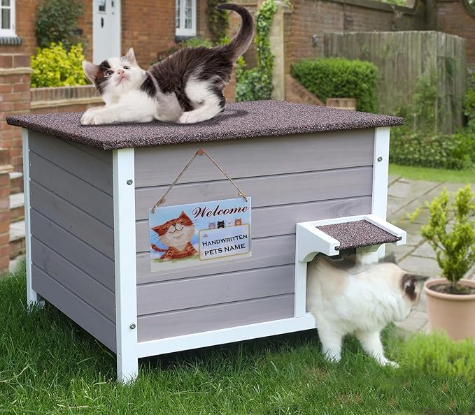 Rockever Outdoor Cat House, 100% Insulated Cat House for Outdoor Cats Weatherproof Feral cat House for All-Round Foam Layers Filling (Grey, L)