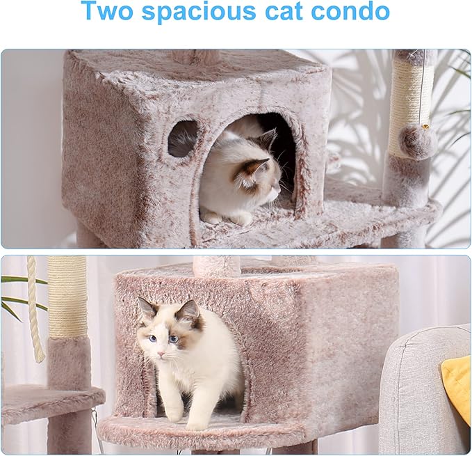 Hey-brother Large Multi-Level Cat Tree Condo Furniture with Sisal-Covered Scratching Posts, 2 Bigger Plush Condos, Perch Hammock for Kittens, Cats and Pets, Muchroom MPJ020MU