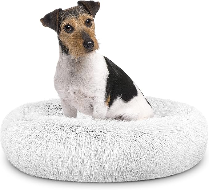 The Dog’s Bed Sound Sleep Donut Dog Bed, Medium Ice White Fur Calming Nest Bed, Veterinary Approved