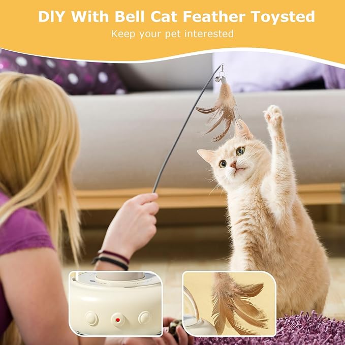 hooroor 2-in-1 UFO Laser Cat Toy – Automatic Motion with Feather, Rechargeable Smart Sensor Interactive Toy for Indoor Cats & Dogs, Fun Exercise & Play, Perfect Pet Gift