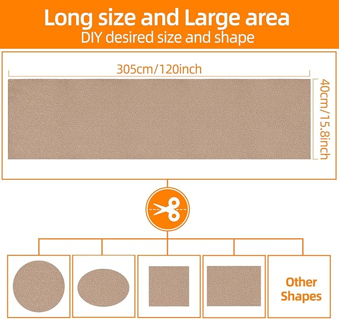 Cat Scratch Mat 120 "x15.8, Cat Scratch Sofa Furniture Protector, Trimmable Self-Adhesive Cat Scratch Pad for Decorating Cat Towers, DIY Cat Tree Shelf, Walls and Climbing Frames (Beige)