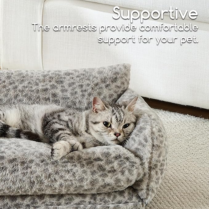 Hollypet Cat Bed Fluffy Plush Mutifuctional Double-Layer Soft Pet Couch Orthopedic Sofa Nest Beds for Small Cats and Dogs, Snow Leopard (21x15x8 inch)