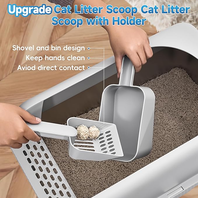 2 Pack Stainless Steel Cat Litter Box with Lid, XL Extra Large Metal Box for Big Cats, 24" L x 16" W x 12" H, Enclosed Litter Box High Sided, Non-Sticky, Include Litter Scoop