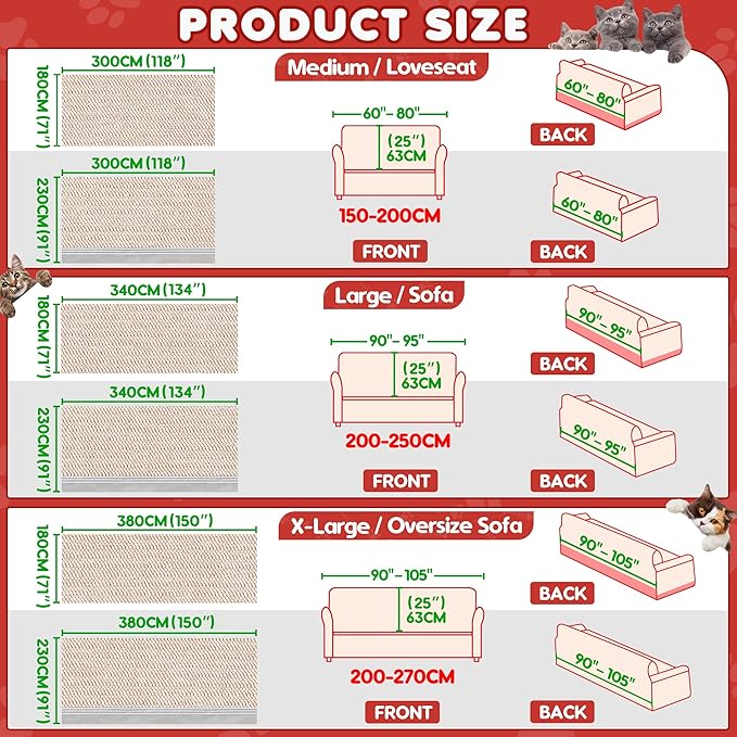 Loiion Cat Scratch Furniture Protector - Anti-Slip, Waterproof Sofa Cover to Keep Cats Off, Pet-Friendly Couch Protectors for 3 Cushion Couch, Anti-Scratch Couch Cover for Pets and Kids 118"X91"Khaki