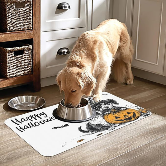 Halloween Cat Dachshund Dog Cat Food Mat-Absorbent Placemat for Food and Water Bowl, Waterproof Non Slip Rubber Backing Dog Food Mats for Floors, Pet Supplies 12 * 20 inch