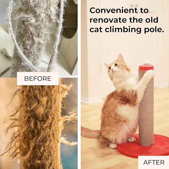 Nature Hemp Rope,sisal Rope for cat Scratcher,Rope for cat Scratch Post，cat Scratching Post Replacement,Cat Scratcher Replacement Rope Heavy Duty Jute Twine for Cat Tree and Tower, DIY (1/4inch,33FT)