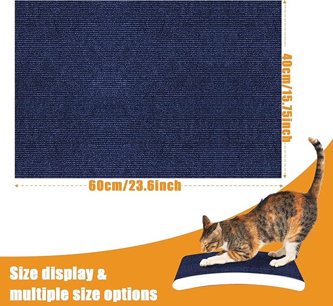 Cat Scratching mat Self-Adhesive, Trimmable Furniture Protector for Couch, Sofa, Wall & Cat Trees - Durable Scratch Pad with Nano Tape, DIY Climbing Carpet for Indoor Cats (Dark Blue, 23.6"x15.8")