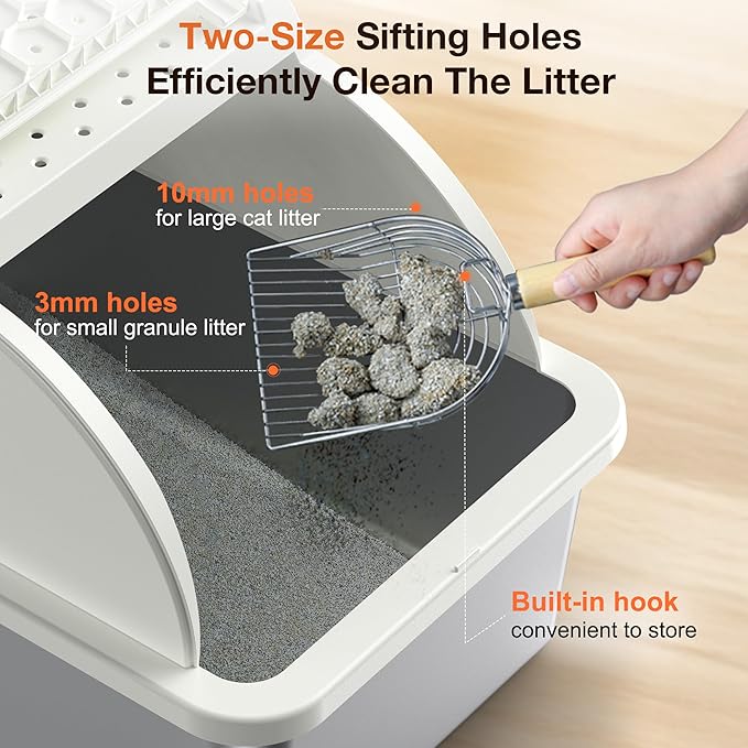 Stainless Steel Litter Box, XXL Large Metal Covered Litter Boxes, Dual Entrance Detachable Cat Litter Box with Lid, 16.6'' High Wall Urine Leak Prevention with Cat Litter Scoop (White)