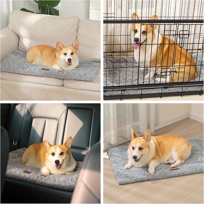 Fluffy Reversible Dog Bed Mat - Ultra Soft & Machine Washable Dog Crate Pad fit for Metal Kennel, Cozy Sleeping Mat, 35" x 22", Light Gray