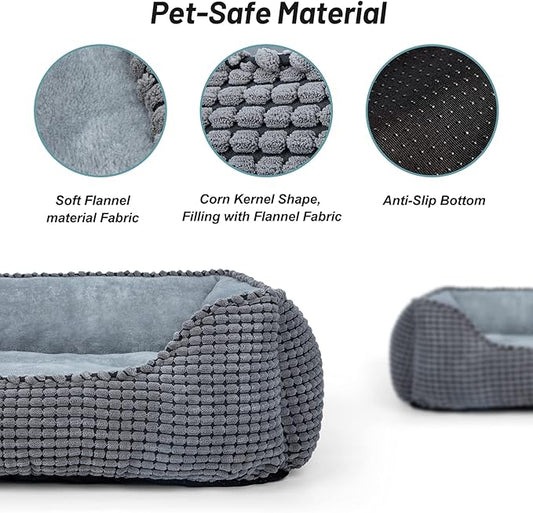 MIXJOY Dog Bed for Large Medium Small Dogs, Rectangle Washable Sleeping Puppy Bed, Orthopedic Pet Sofa Bed, Soft Calming Cat Beds for Indoor Cats, Anti-Slip Bottom with Multiple Size (30-Large, Grey)