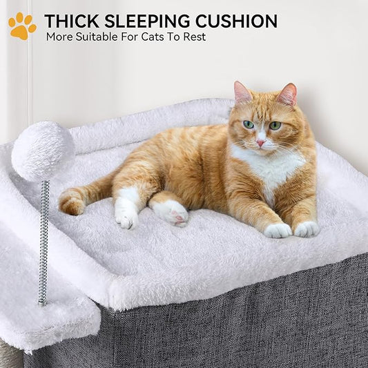 YITAHOME Cat Bed for Indoor Cats Cube House, Covered Cat House with Fluffy Ball Hanging and Nature Sisal Post,Cat Cave Bed Playhouse, Cute Cat Condo for Multi Small Pet Kitten, Grey