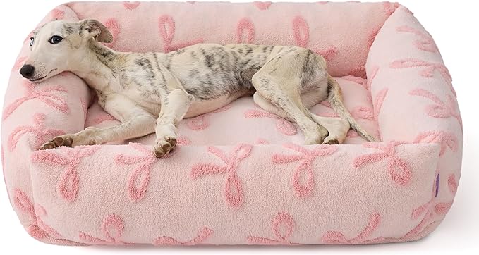 Lesure Cute Dog Bed for Medium Dogs - Washable Pet Beds,Cozy Rectangle Orthopedic Sofa with Jacquard Shaggy Plush & Anti Slip Bottom,30x24x8inches