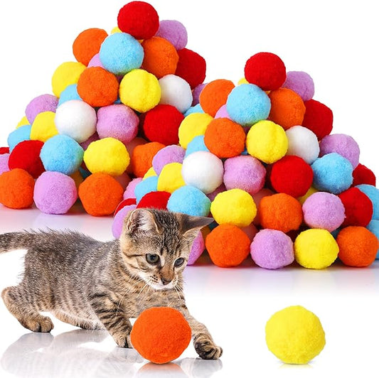 500 Pcs 1.8"/4cm Cat Toy Balls Bulk Colorful Kitten Puff Balls Pompon Toys Indoor Cats Interactive Pet Playing Exercising Assorted 6 Colors