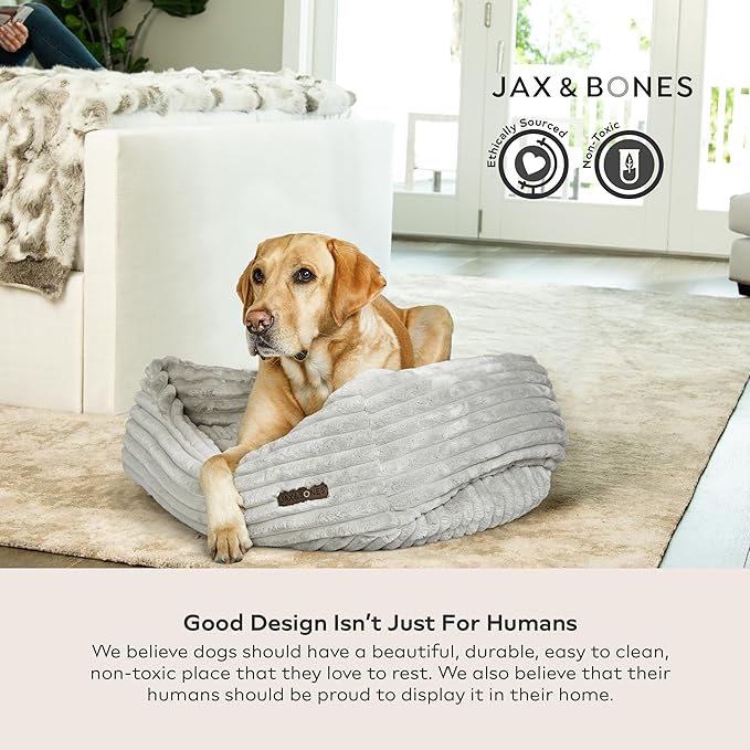 Jax & Bones Dog Napper - Luna Grey Machine Washable Bed for Dogs - Extra Heavy Duty Bolstered Sides - Large Grey Dog Mat | 40 x 32 Inches