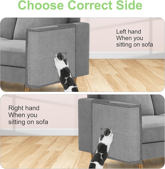 Cat Scratch Couch Protector,23.6L*19.6W inch Scratching Furniture Protector Pad,Cat Scratch Sofa Arm Sheild with Grey Natural Sisal for Protecting Couch Sofa Chair Furniture (Grey/Left Hand)